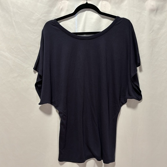 “LUCKY” Gold Sequined, Navy, Wide Neck, Short Sleeve Dolman Shirt - Picture 6 of 6